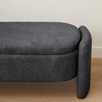Dark Gray / Cream White Oval Storage Ottoman Bench, Lamb Fleece Fabric, 1–2 Person