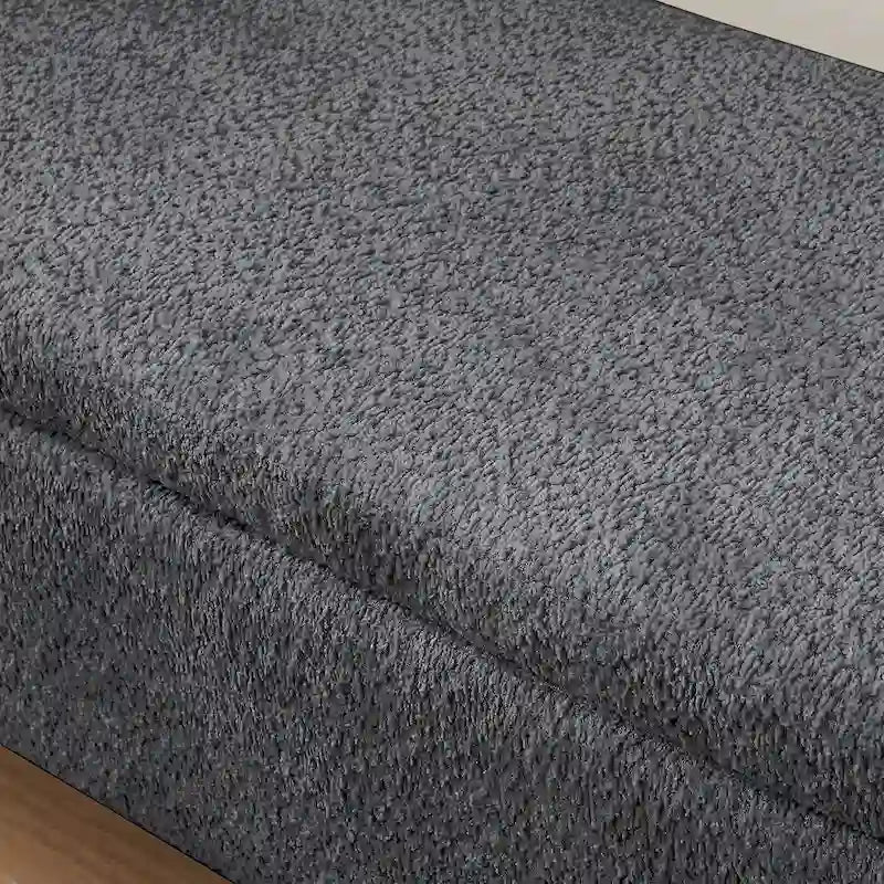 Dark Gray / Cream White Oval Storage Ottoman Bench, Lamb Fleece Fabric, 1–2 Person