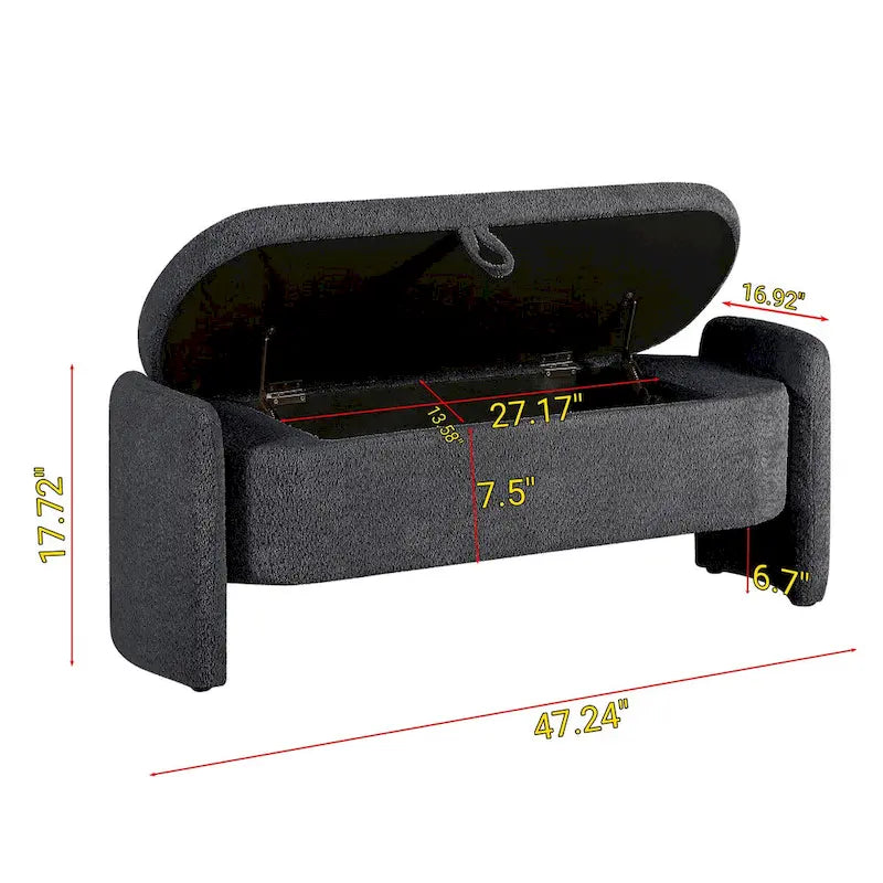 Dark Gray / Cream White Oval Storage Ottoman Bench, Lamb Fleece Fabric, 1–2 Person