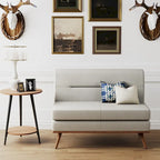 Grey / Beige Armless Loveseat Sofa, Faux Leather, 2-Seater