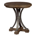 Brown Wood Top Chairside End Table with Pewter Metal Legs