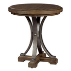 Brown Wood Top Chairside End Table with Pewter Metal Legs