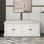 Espresso/White/Gray Wash/Antique Navy Upholstered Storage Bench with 4 Doors, 2-Person Seat