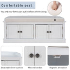 Espresso/White/Gray Wash/Antique Navy Upholstered Storage Bench with 4 Doors, 2-Person Seat