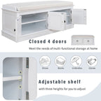 Espresso/White/Gray Wash/Antique Navy Upholstered Storage Bench with 4 Doors, 2-Person Seat