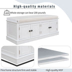 Espresso/White/Gray Wash/Antique Navy Upholstered Storage Bench with 4 Doors, 2-Person Seat