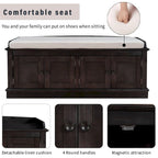 Espresso/White/Gray Wash/Antique Navy Upholstered Storage Bench with 4 Doors, 2-Person Seat