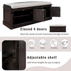 Espresso/White/Gray Wash/Antique Navy Upholstered Storage Bench with 4 Doors, 2-Person Seat