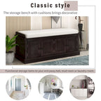 Espresso/White/Gray Wash/Antique Navy Upholstered Storage Bench with 4 Doors, 2-Person Seat