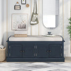 Espresso/White/Gray Wash/Antique Navy Upholstered Storage Bench with 4 Doors, 2-Person Seat