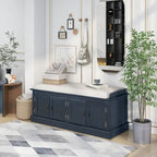 Espresso/White/Gray Wash/Antique Navy Upholstered Storage Bench with 4 Doors, 2-Person Seat