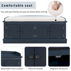 Espresso/White/Gray Wash/Antique Navy Upholstered Storage Bench with 4 Doors, 2-Person Seat
