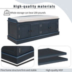 Espresso/White/Gray Wash/Antique Navy Upholstered Storage Bench with 4 Doors, 2-Person Seat