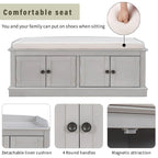 Espresso/White/Gray Wash/Antique Navy Upholstered Storage Bench with 4 Doors, 2-Person Seat