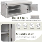 Espresso/White/Gray Wash/Antique Navy Upholstered Storage Bench with 4 Doors, 2-Person Seat