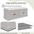 Espresso/White/Gray Wash/Antique Navy Upholstered Storage Bench with 4 Doors, 2-Person Seat