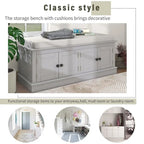 Espresso/White/Gray Wash/Antique Navy Upholstered Storage Bench with 4 Doors, 2-Person Seat