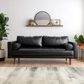 Black/Brown/White Tufted Faux Leather Sofa, Mid-Century Style, 2-Seater