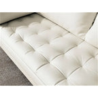 Black/Brown/White Tufted Faux Leather Sofa, Mid-Century Style, 2-Seater
