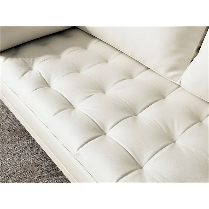 Black/Brown/White Tufted Faux Leather Sofa, Mid-Century Style, 2-Seater
