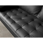 Black/Brown/White Tufted Faux Leather Sofa, Mid-Century Style, 2-Seater