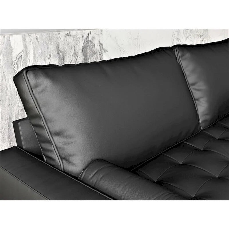 Black/Brown/White Tufted Faux Leather Sofa, Mid-Century Style, 2-Seater