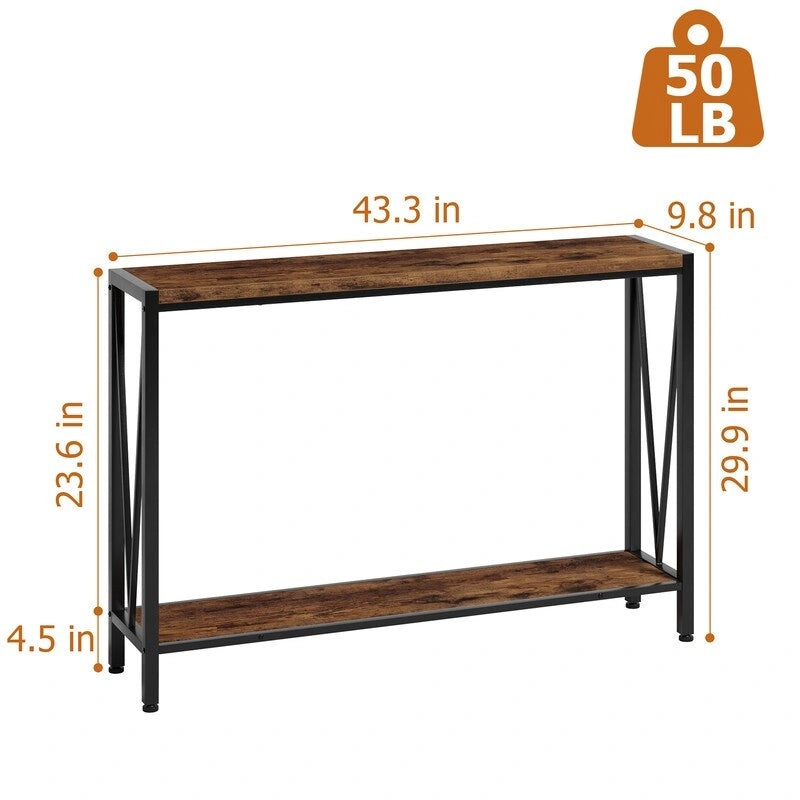 Brown / Black 2-Tier Narrow Console Table, Entryway / Sofa Table