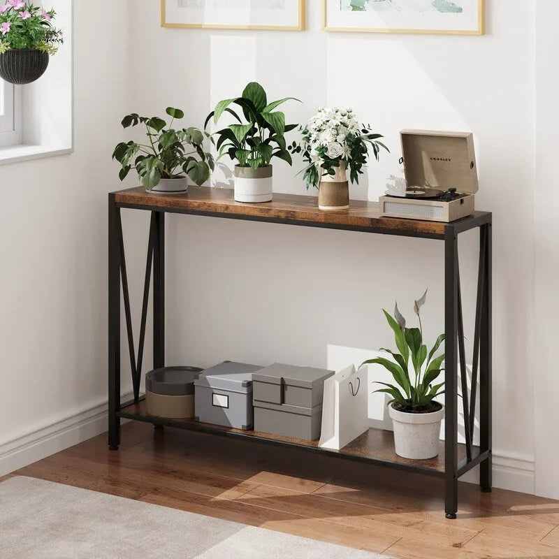 Brown / Black 2-Tier Narrow Console Table, Entryway / Sofa Table