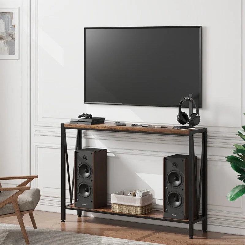 Brown / Black 2-Tier Narrow Console Table, Entryway / Sofa Table