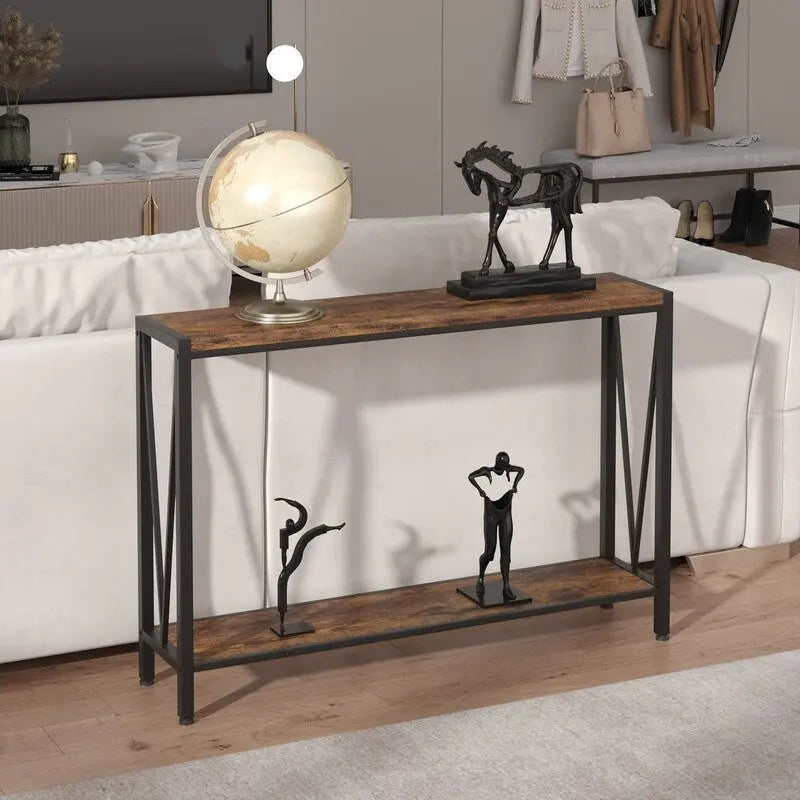 Brown / Black 2-Tier Narrow Console Table, Entryway / Sofa Table