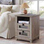 Antique White/Oak/Barnwood Farmhouse 2-Drawer Nightstand, 1-Person Use