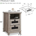 Antique White/Oak/Barnwood Farmhouse 2-Drawer Nightstand, 1-Person Use