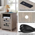 Antique White/Oak/Barnwood Farmhouse 2-Drawer Nightstand, 1-Person Use