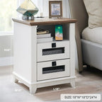 Antique White/Oak/Barnwood Farmhouse 2-Drawer Nightstand, 1-Person Use