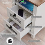 Antique White/Oak/Barnwood Farmhouse 2-Drawer Nightstand, 1-Person Use
