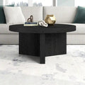 32" Round Coffee Table, Fluted Base, Black Grain / Antiqued Gray Oak / Alder White