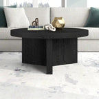 32" Round Coffee Table, Fluted Base, Black Grain / Antiqued Gray Oak / Alder White