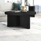 32" Round Coffee Table, Fluted Base, Black Grain / Antiqued Gray Oak / Alder White