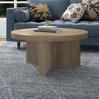 32" Round Coffee Table, Fluted Base, Black Grain / Antiqued Gray Oak / Alder White