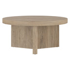 32" Round Coffee Table, Fluted Base, Black Grain / Antiqued Gray Oak / Alder White