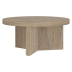32" Round Coffee Table, Fluted Base, Black Grain / Antiqued Gray Oak / Alder White