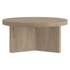 32" Round Coffee Table, Fluted Base, Black Grain / Antiqued Gray Oak / Alder White