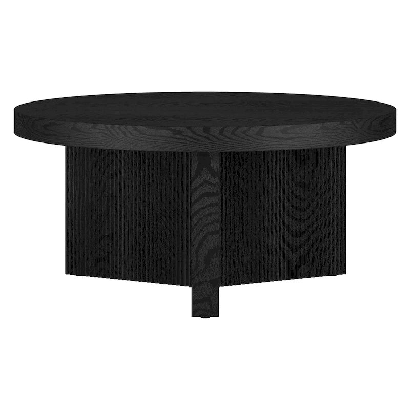 32" Round Coffee Table, Fluted Base, Black Grain / Antiqued Gray Oak / Alder White