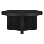32" Round Coffee Table, Fluted Base, Black Grain / Antiqued Gray Oak / Alder White