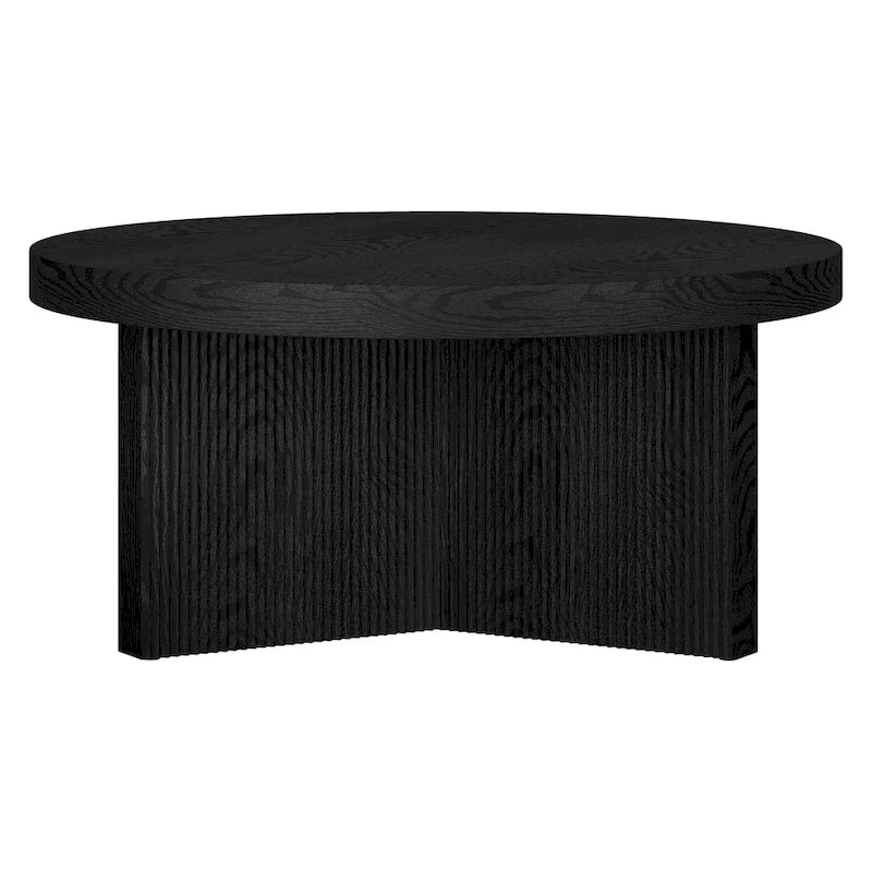 32" Round Coffee Table, Fluted Base, Black Grain / Antiqued Gray Oak / Alder White
