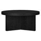 32" Round Coffee Table, Fluted Base, Black Grain / Antiqued Gray Oak / Alder White