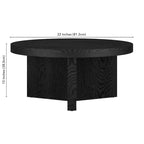 32" Round Coffee Table, Fluted Base, Black Grain / Antiqued Gray Oak / Alder White
