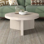 32" Round Coffee Table, Fluted Base, Black Grain / Antiqued Gray Oak / Alder White