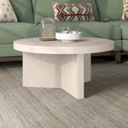 32" Round Coffee Table, Fluted Base, Black Grain / Antiqued Gray Oak / Alder White