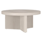 32" Round Coffee Table, Fluted Base, Black Grain / Antiqued Gray Oak / Alder White